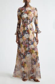 Zimmermann Alchemy Floral Long Sleeve Linen & Silk Maxi Dress