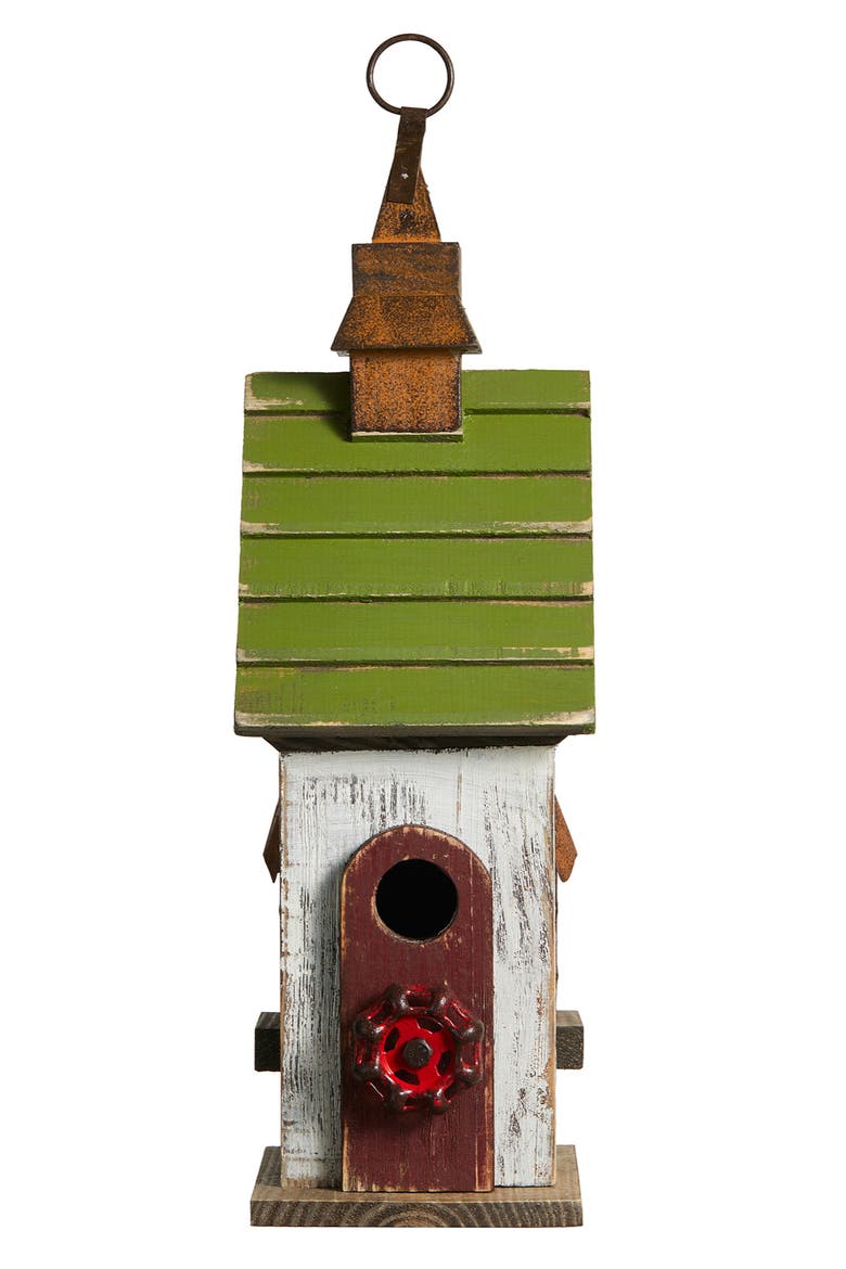 15.75"H Distressed Solid Wood Decorative Outdoor Garden Birdhouse, Alternate, color, Green