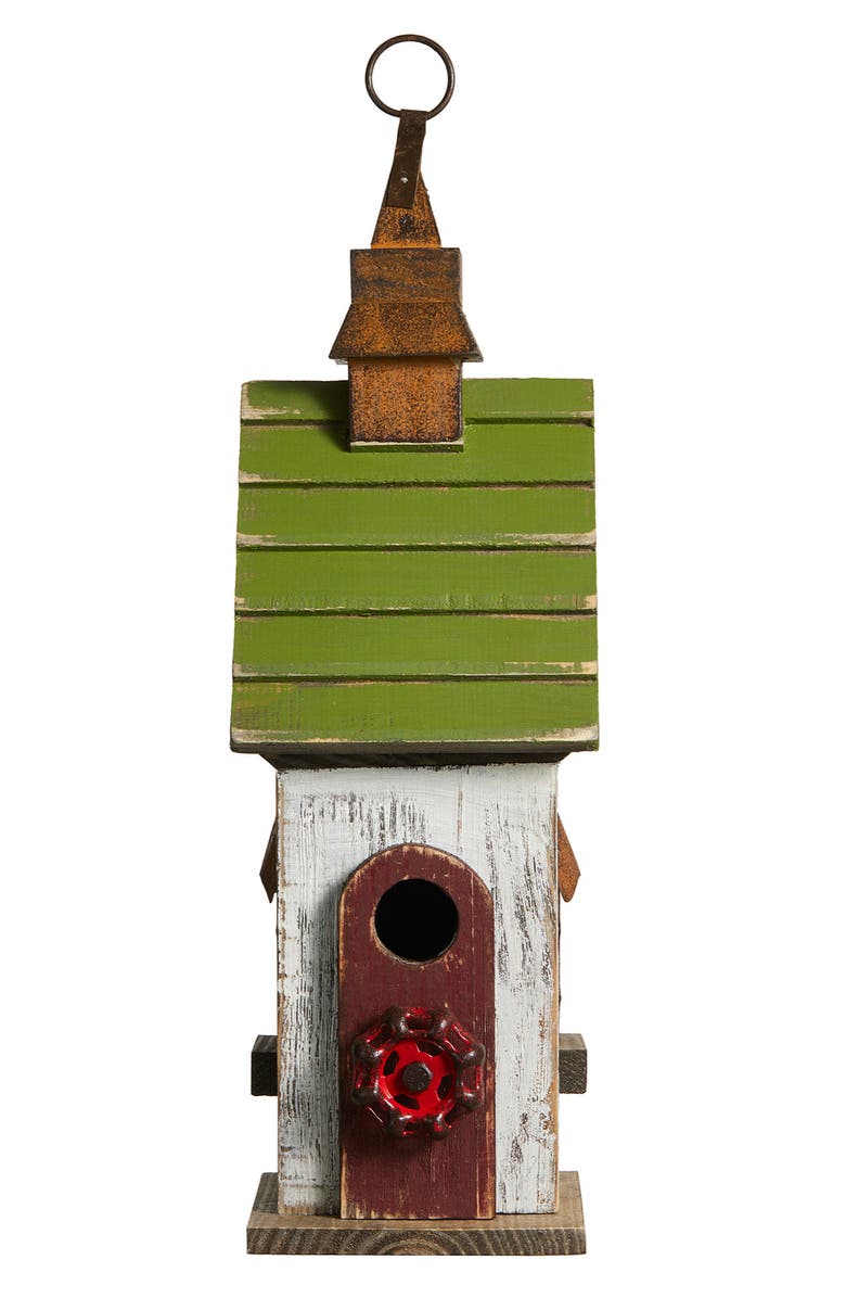 Glitzhome 15.75"H Distressed Solid Wood Decorative Outdoor Garden Birdhouse, Alternate, color, Green