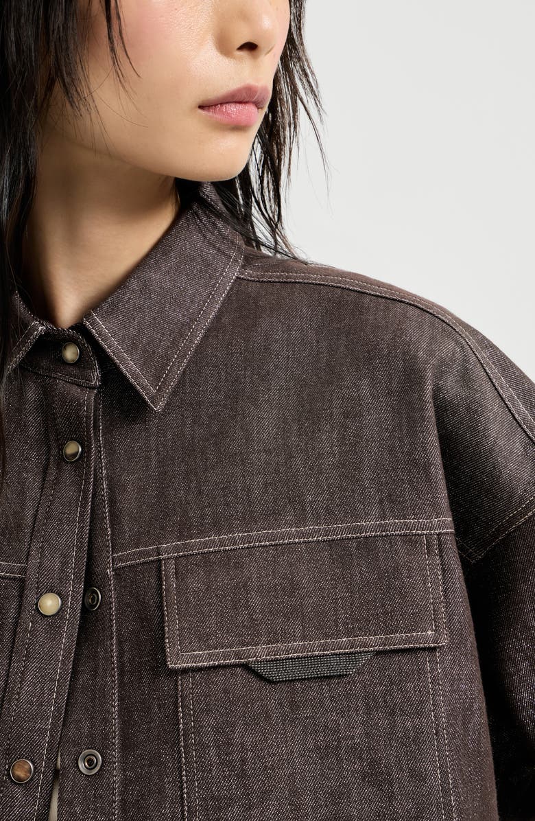 Brunello Cucinelli Sparkling no-fade denim shirt, Alternate, color, Cocoa
