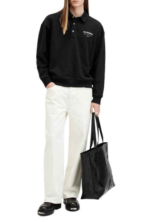 Allsaints Mens Black Underground Logo-print Relaxed-fit Polo Sweatshirt In Jet Black