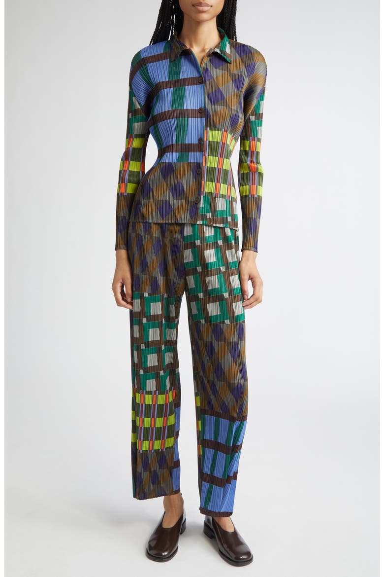 Pleats Please Issey Miyake Harmony Pleated Long Sleeve Button-Up