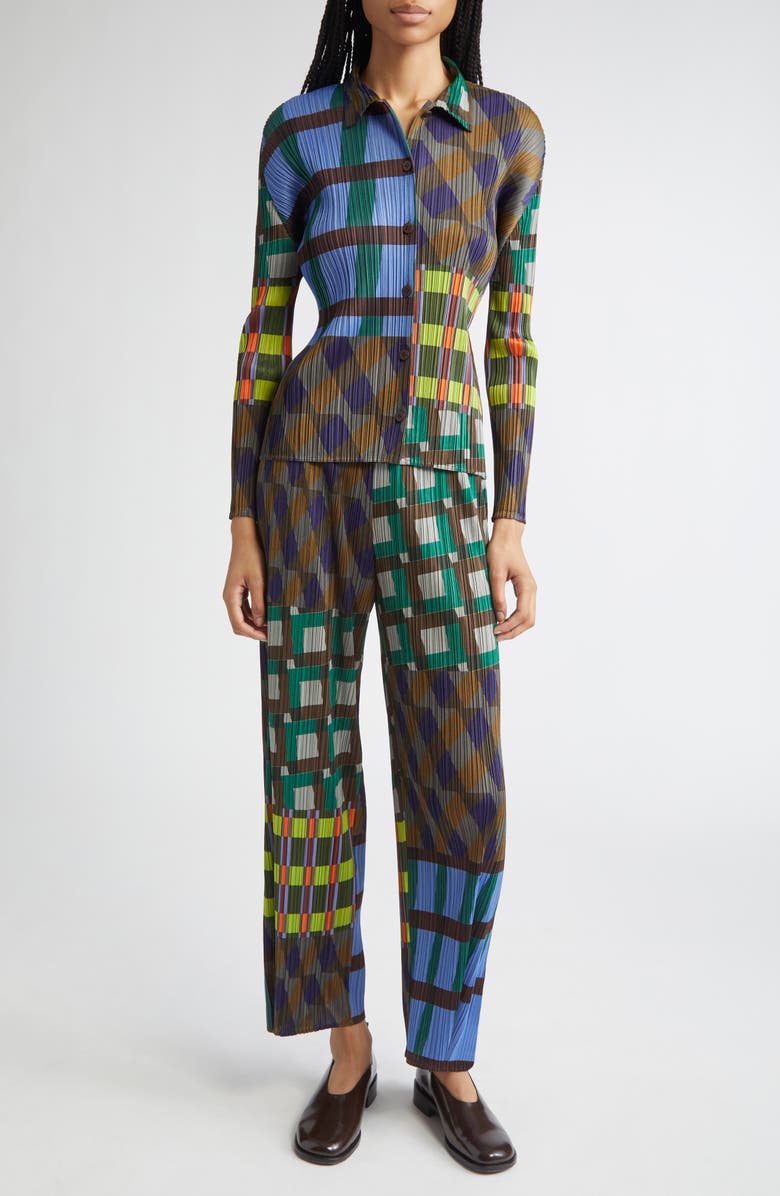 Pleats Please Issey Miyake Harmony Pleated Long Sleeve Button-Up Shirt, Alternate, color, Blue