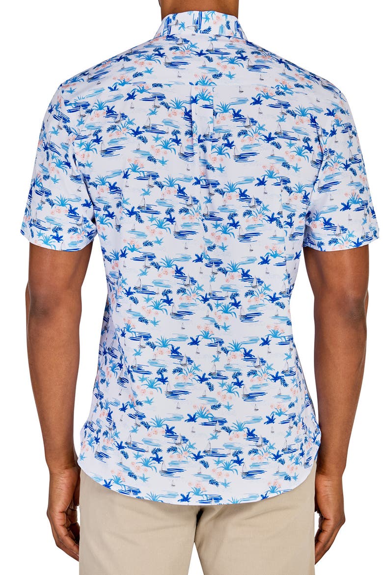 Slim Fit Sailboat Recycled 4-Way Stretch Performance Short Sleeve Shirt, Alternate, color, WHITE/BLUE