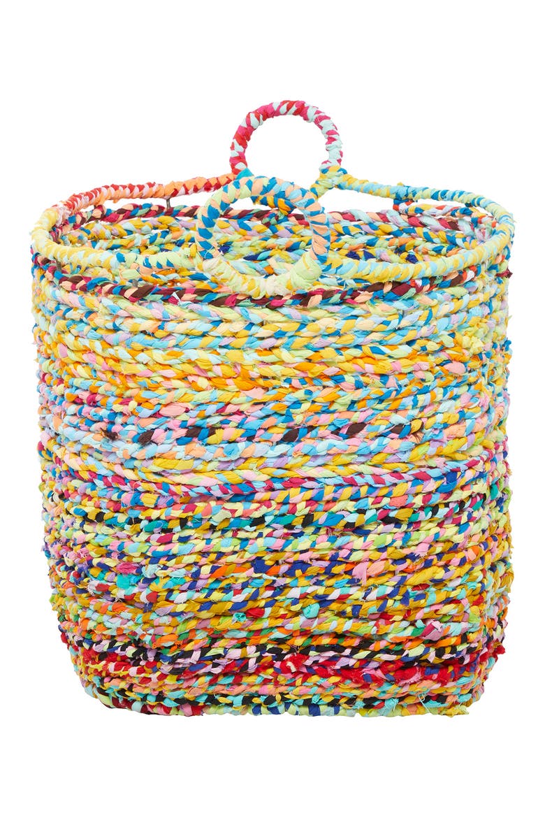Multi Colored Cotton Bohemian Storage Basket with Handles, Alternate, color, MULTI