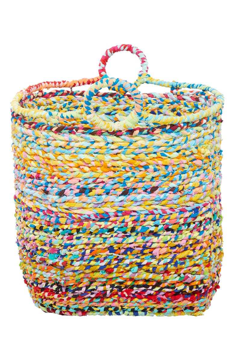 GINGER BIRCH STUDIO Multi Colored Cotton Bohemian Storage Basket with Handles, Alternate, color, Multi