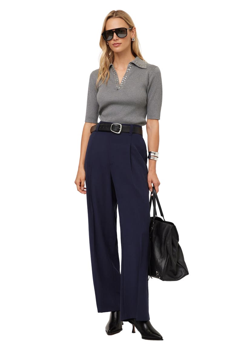 Eleanor Studded Polo Sweater, Alternate, color, GRAY