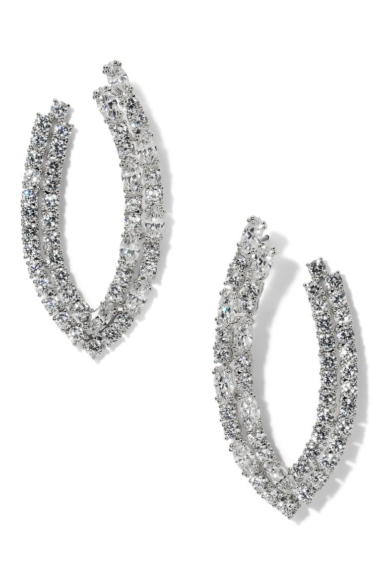 Twinnie Front to Back Hoop Earrings, Main, color, RHODIUM