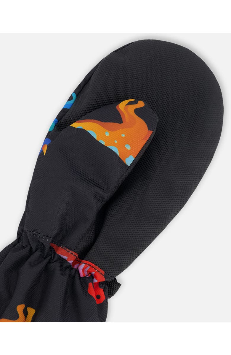 Deux par Deux Boy Mid-Season Mittens Animal Print in Recycled Polyester, Alternate, color, Black Dinosaur Print