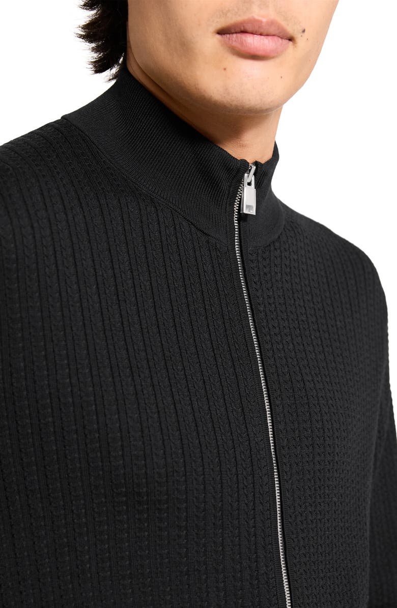 Theory Walton Cabled Cotton Zip Cardigan, Alternate, color, Black