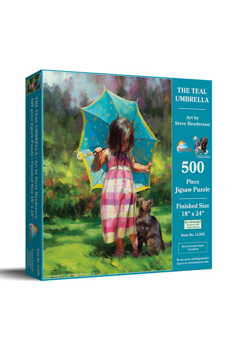 The Teal Umbrella 500 piece Jigsaw Puzzle for Adults, Main, color, Multicolor