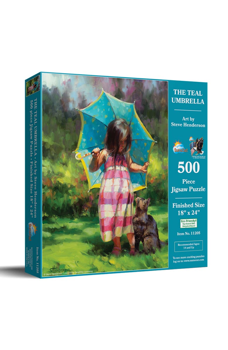 Sunsout The Teal Umbrella 500 piece Jigsaw Puzzle for Adults, Main, color, Multicolor