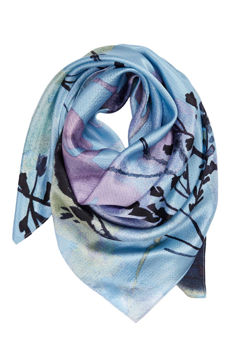 April Floral Print Hammered Silk Square Scarf, Alternate, color, BLUE APRIL FLORA PRINT
