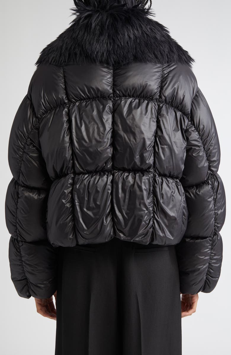 Jil Sander Short Quilted Blosuon Jacket with Deatachable Faux Fur Collar, Alternate, color, Black
