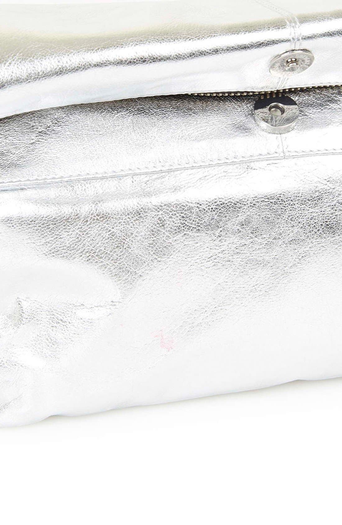 Topshop Metallic Leather Foldover Clutch, Alternate, color, 