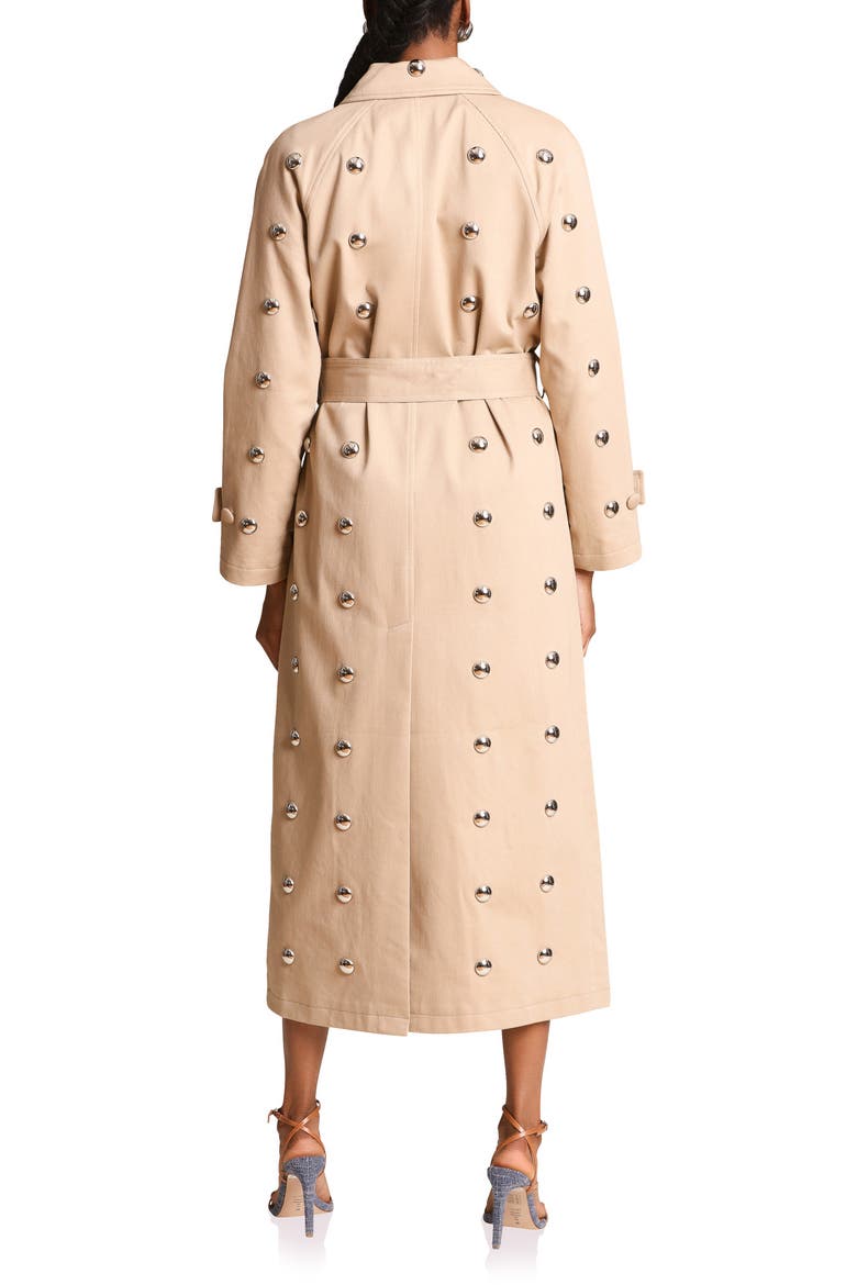 Statement Stud Cotton Maxi Trench Coat, Alternate, color, KHAKI STUDDED