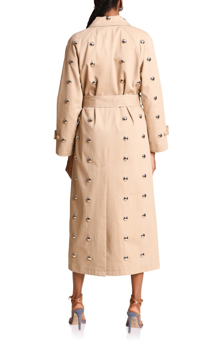 Avec Les Filles Stud Detail Cotton Blend Trench Coat, Alternate, color, Khaki Studded
