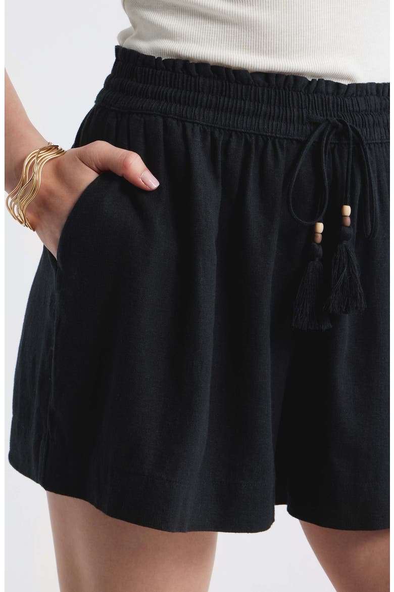 Beaded Tassel Linen Blend Shorts, Alternate, color, BLACK