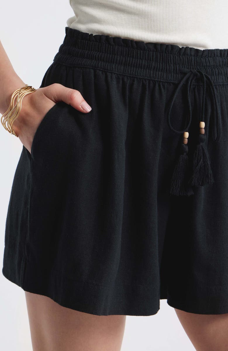 Treasure & Bond Beaded Tassel Linen Blend Shorts, Alternate, color, Black
