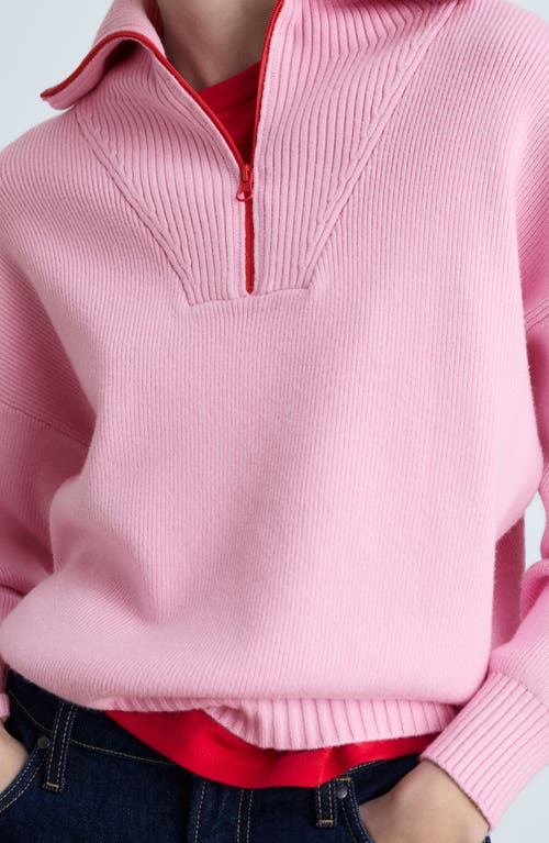 Mango Contrast Half Zip Sweater In Pink