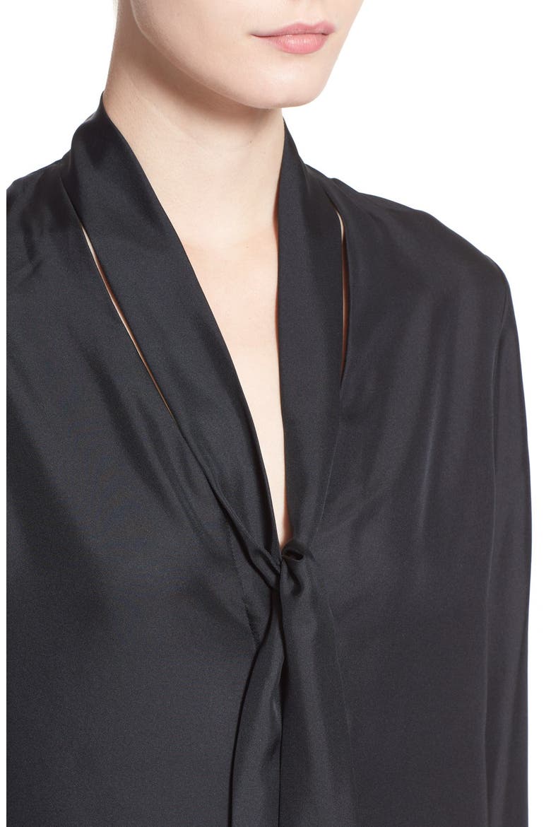 'Florence' Tie Neck Silk Shirt, Alternate, color, BLACK
