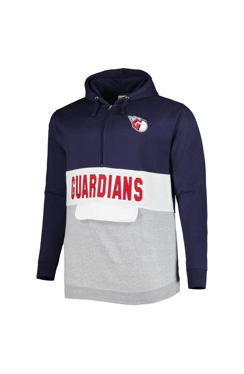 PROFILE Men's Navy/White Cleveland Guardians Big & Tall Fleece Half-Zip Hoodie, Alternate, color,