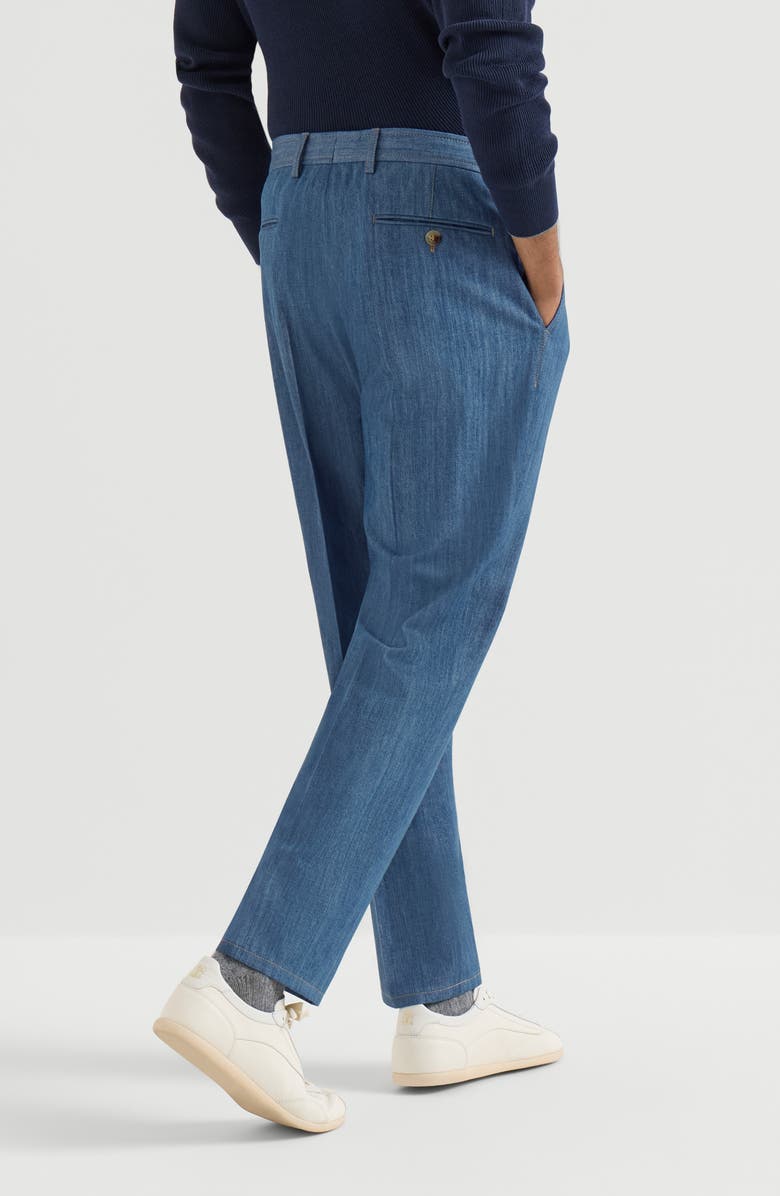 Brunello Cucinelli Lightweight denimtrousers with double pleats, Alternate, color, Medium Denim