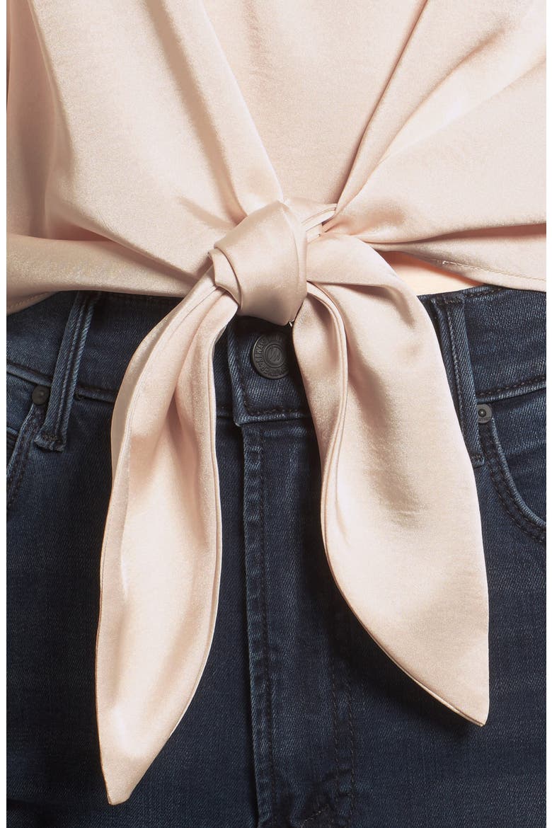 Vero Tie Front Satin Blouse, Alternate, color, CREAM