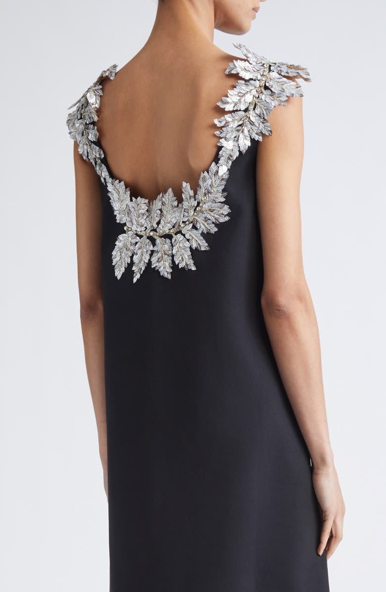 Oscar de la Renta Sequin Fern Detail Sleeveless Shift Dress, Alternate, color, Black