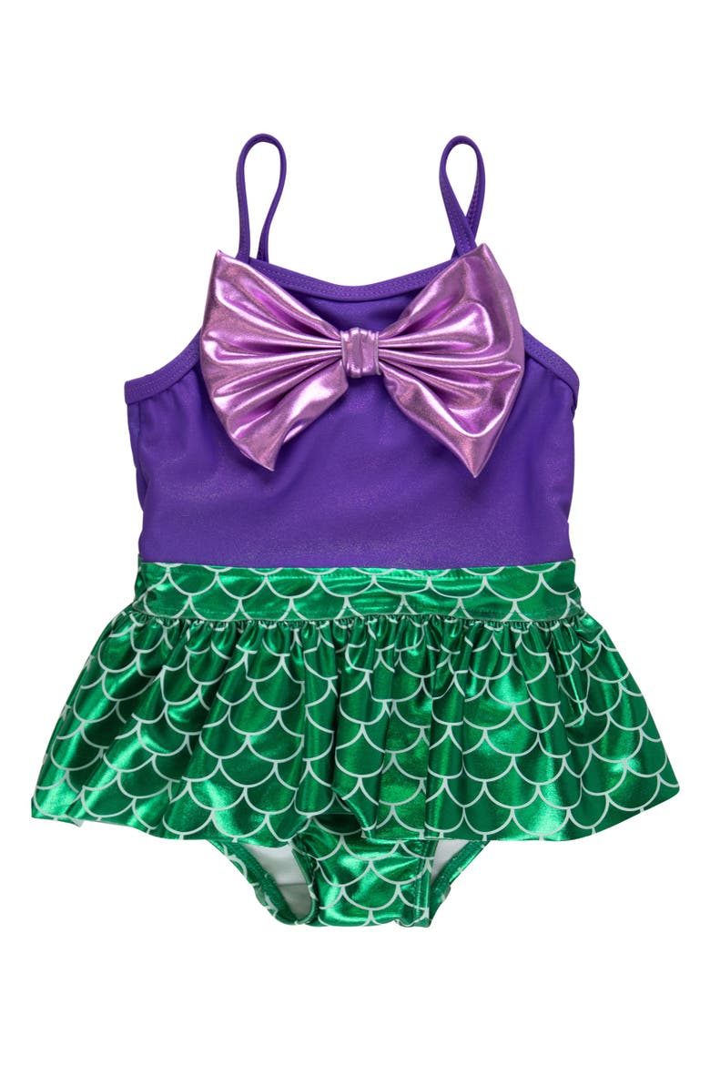 UPF50 Big Bow Skirted One Piece, Main, color, Shiny Mermaid Princess