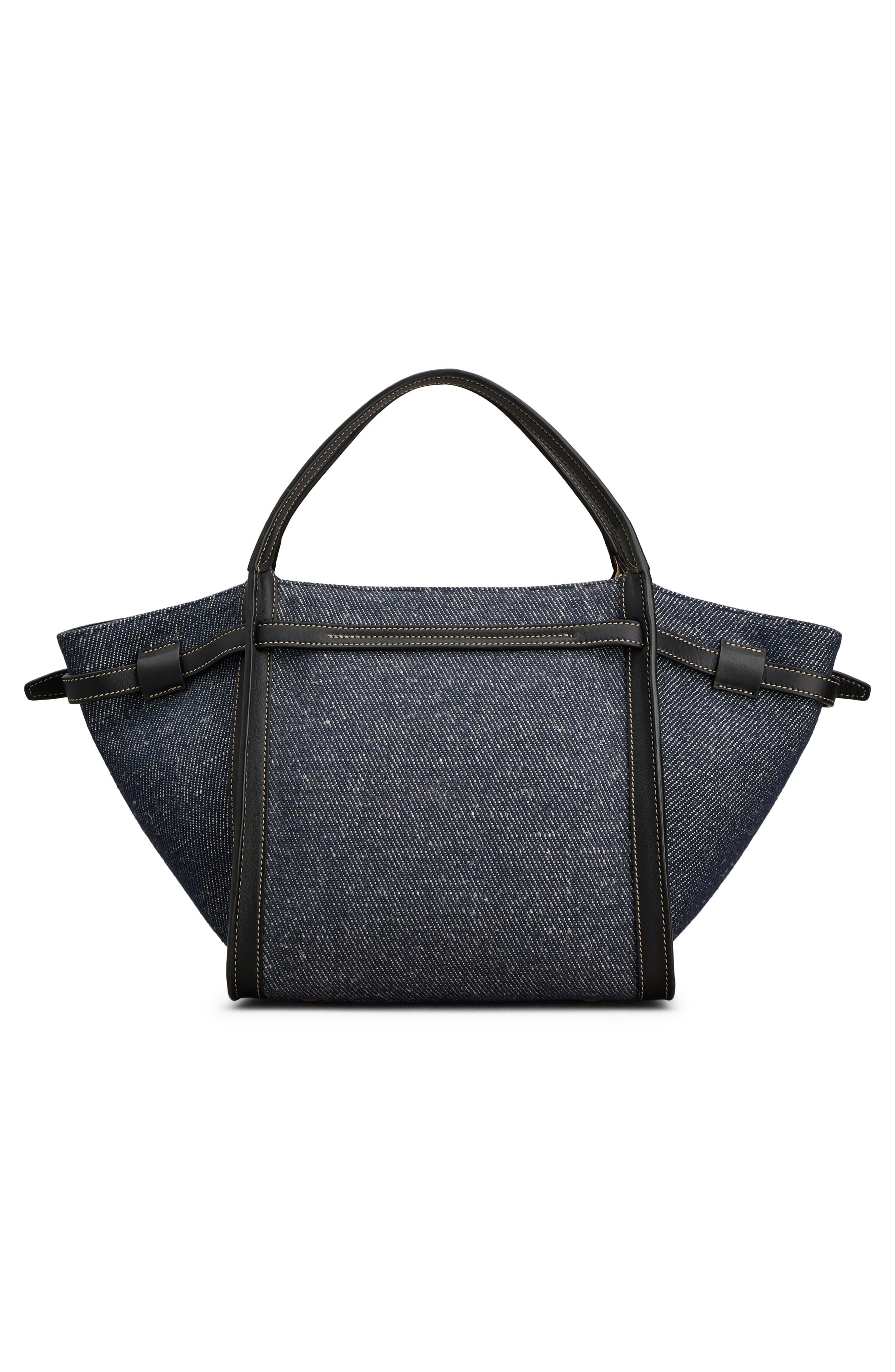 Tod's T Timeless Canvas & Leather Shopping Bag, Alternate, color, Blu Denim Chiaro/ Nero