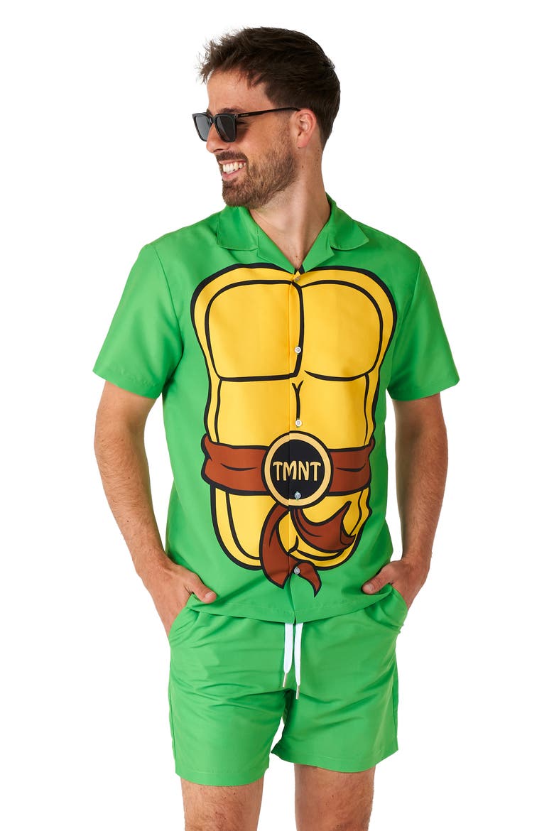 TMNT Matching Button-Up Shirt & Drawstring Shorts Set, Alternate, color, GREEN
