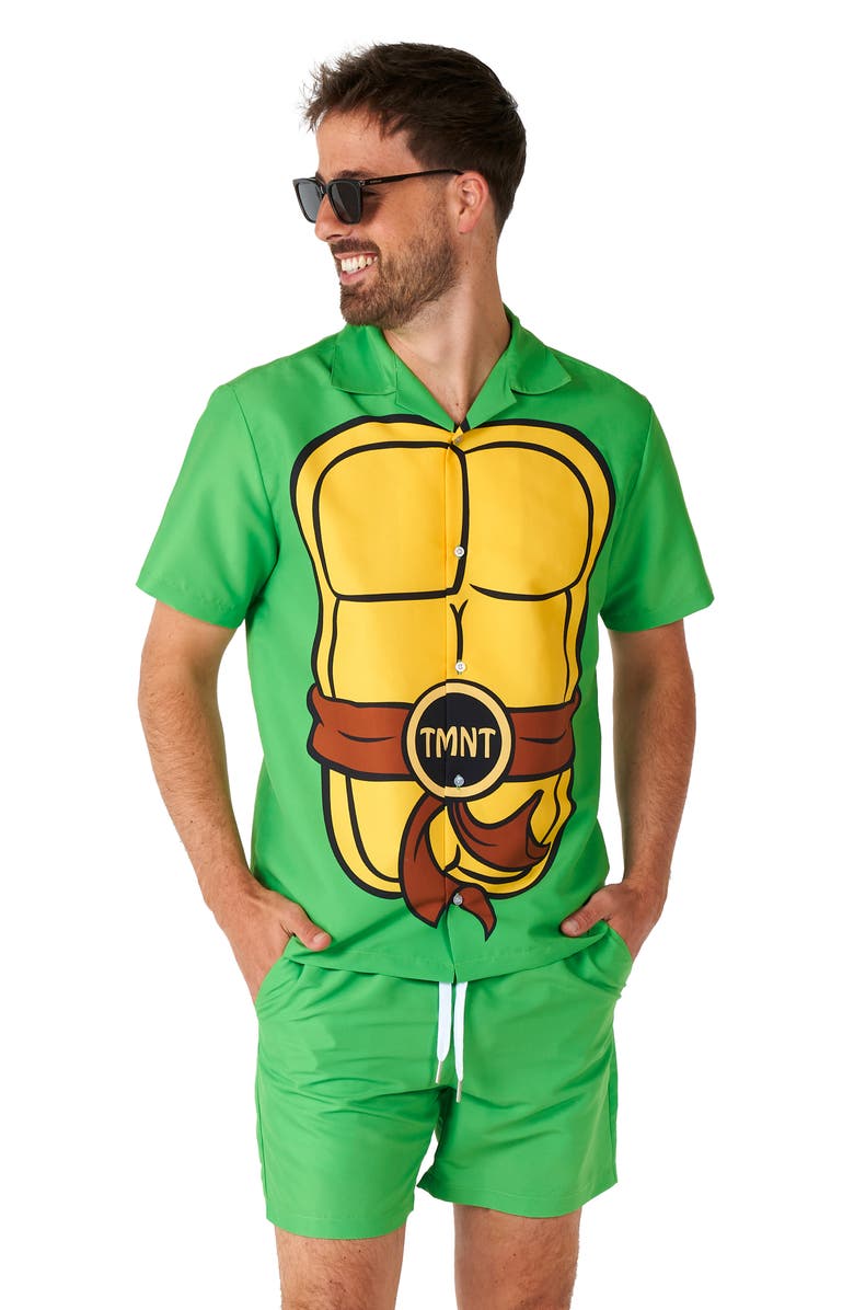 OppoSuits TMNT Matching Button-Up Shirt & Drawstring Shorts Set, Alternate, color, Green