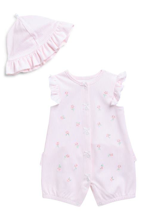 Embroidered Floral Romper & Hat Set (Baby)