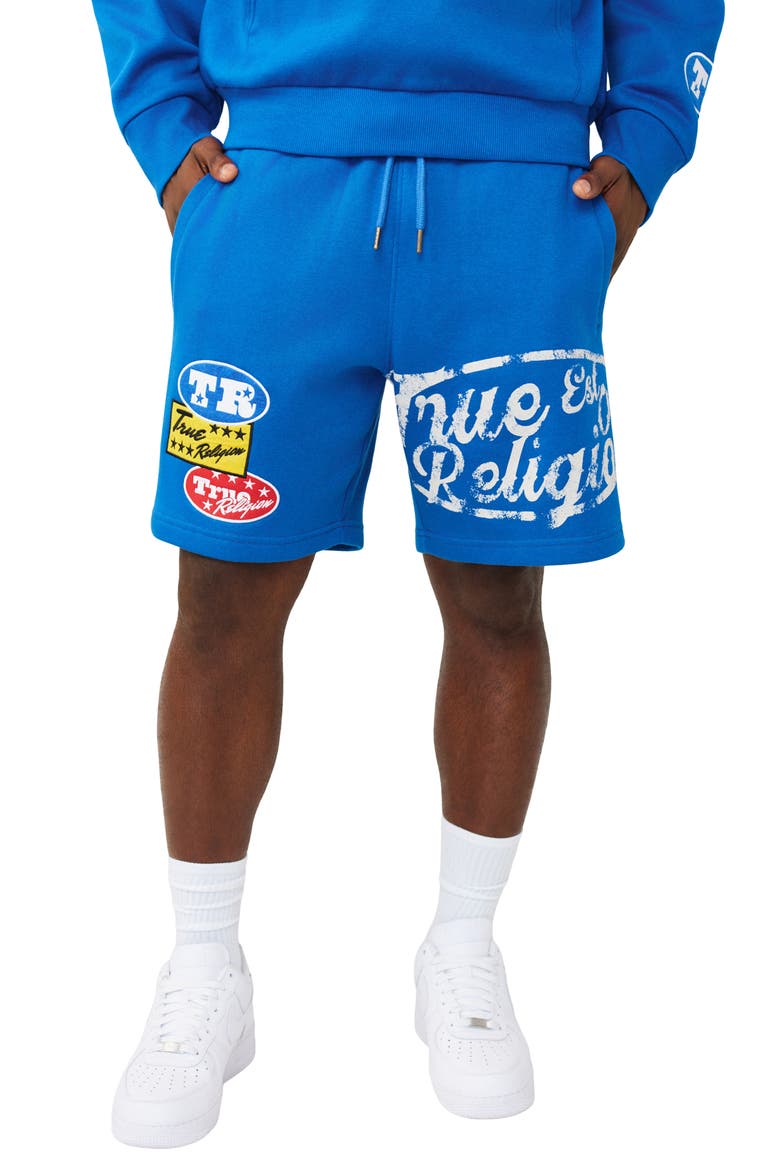 Logo Patch Cotton Blend Sweat Shorts, Main, color, LAPIS BLUE