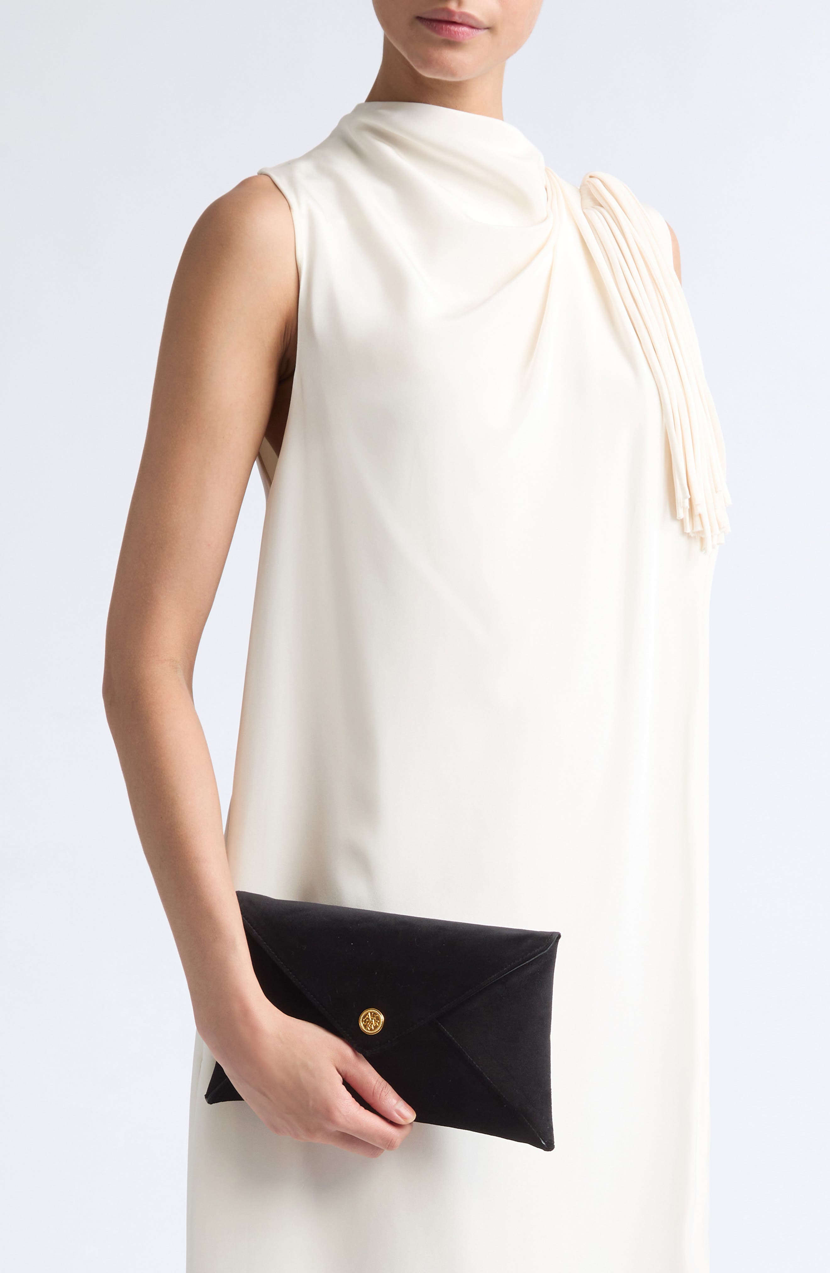 Medallion Velveteen Envelope Clutch, Alternate, color, BLACK