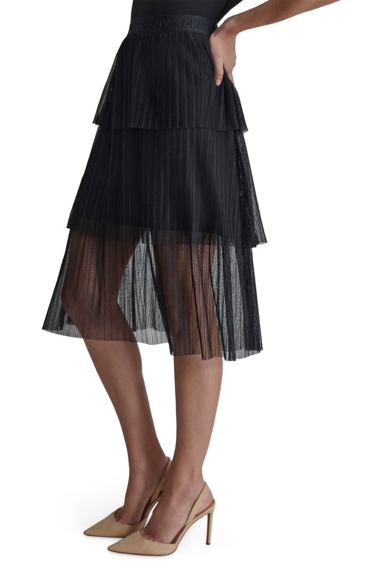 Tiered Plissé Mesh Skirt, Alternate, color, BLACK