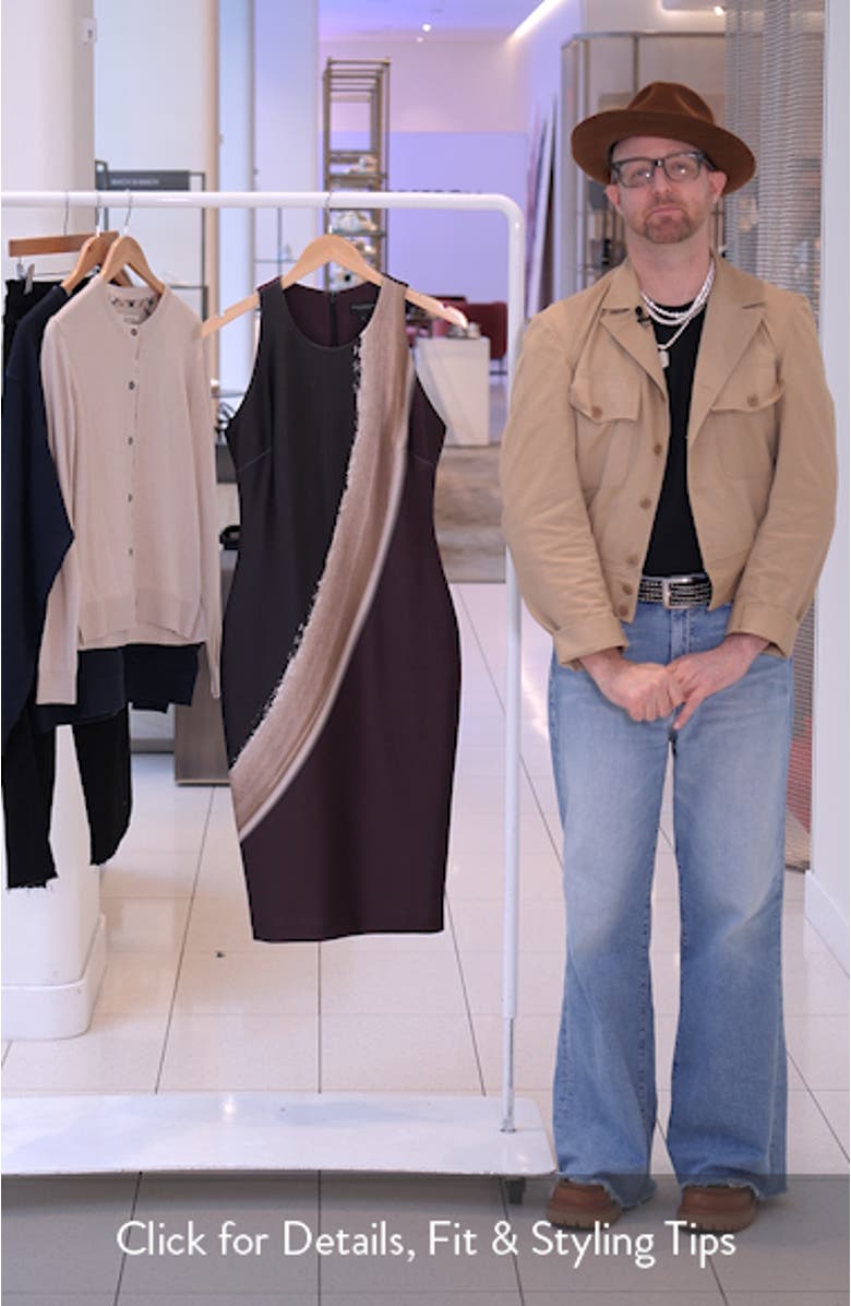 Placed Print Sleeveless Sheath Dress, sales video thumbnail