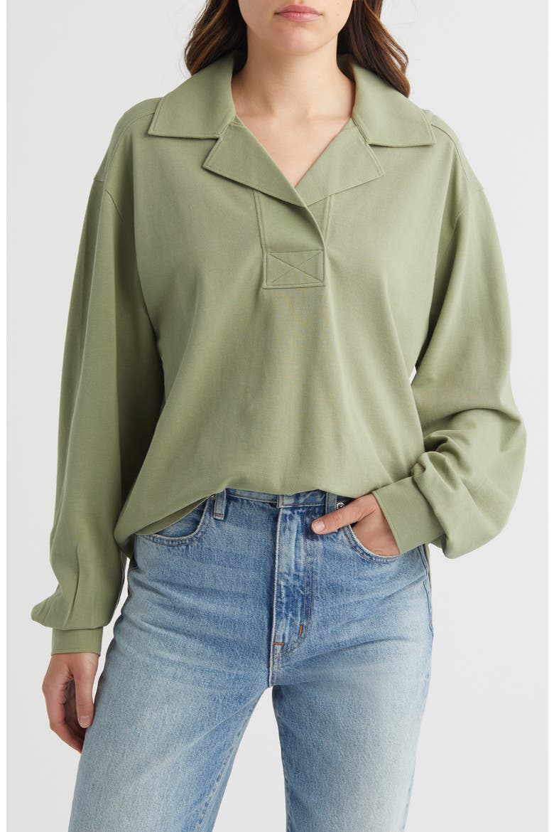 Oversize Long Sleeve Cotton Polo, Main, color, OLIVE ACORN