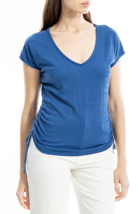 Cap Sleeve Ruched Crinkled Knit Top