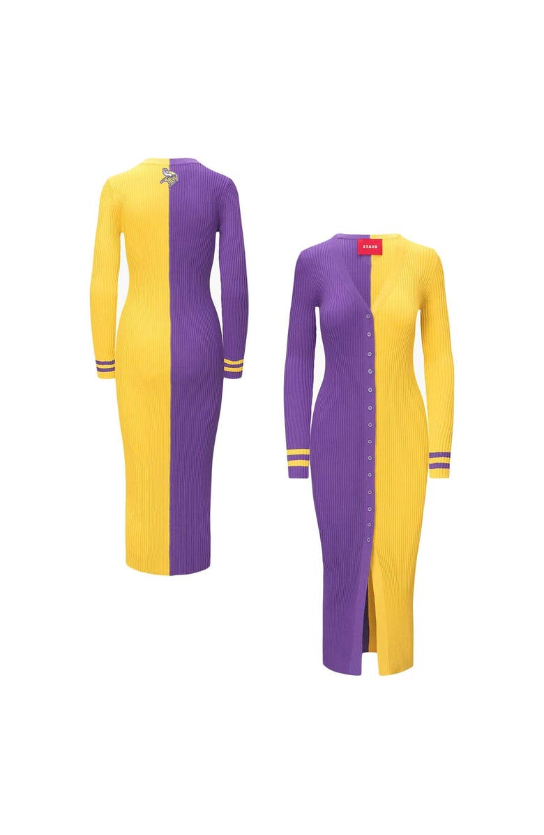 STAUD Women's STAUD Purple/Gold Minnesota Vikings Shoko Knit Button-Up Sweater Dress, Main, color, 