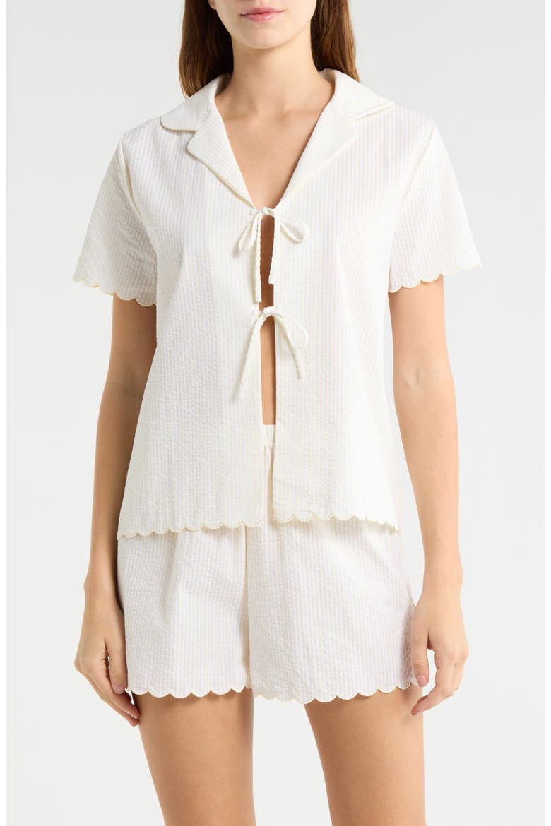 Stripe Scallop Edge Cotton Short Pajamas, Main, color, LEMON/ WHITE STRIPE