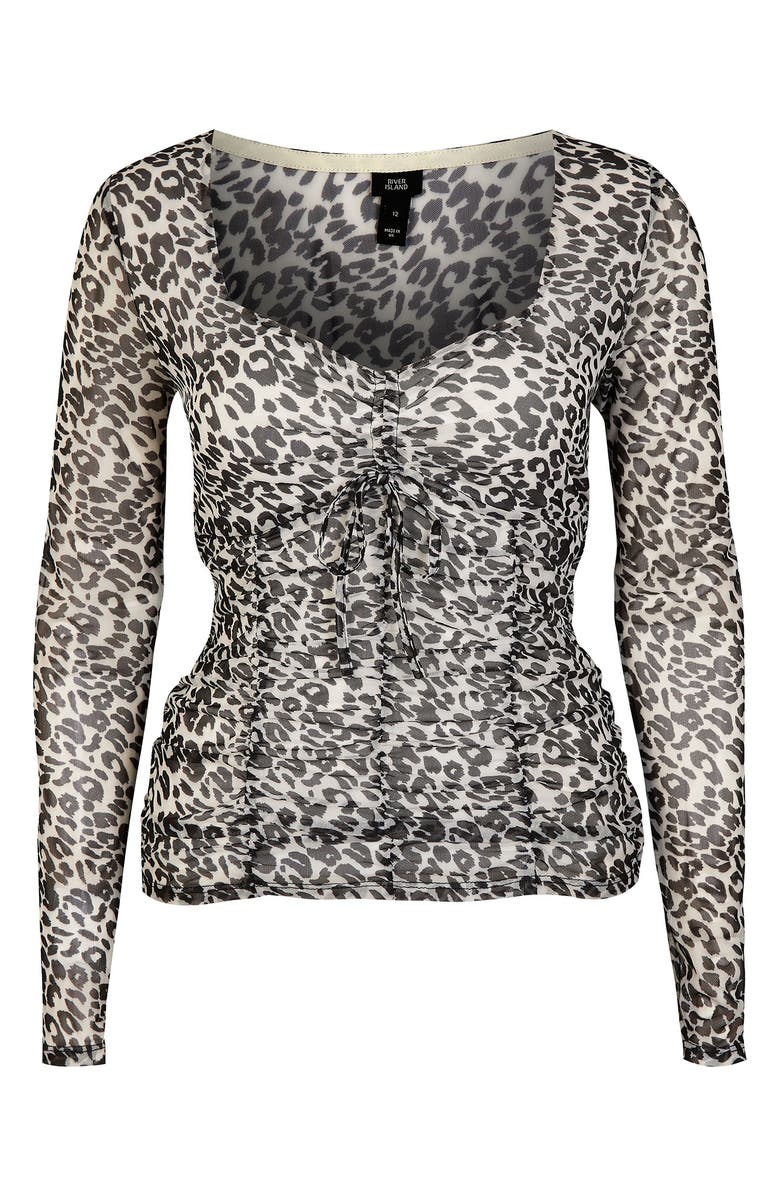 River Island Leopard Print Long Sleeve Mesh Top, Alternate, color, 