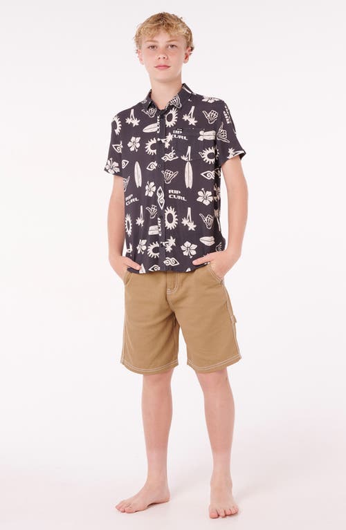 Rip Curl Kids' Island Paradiso Short Sleeve Button-up Shirt In Black