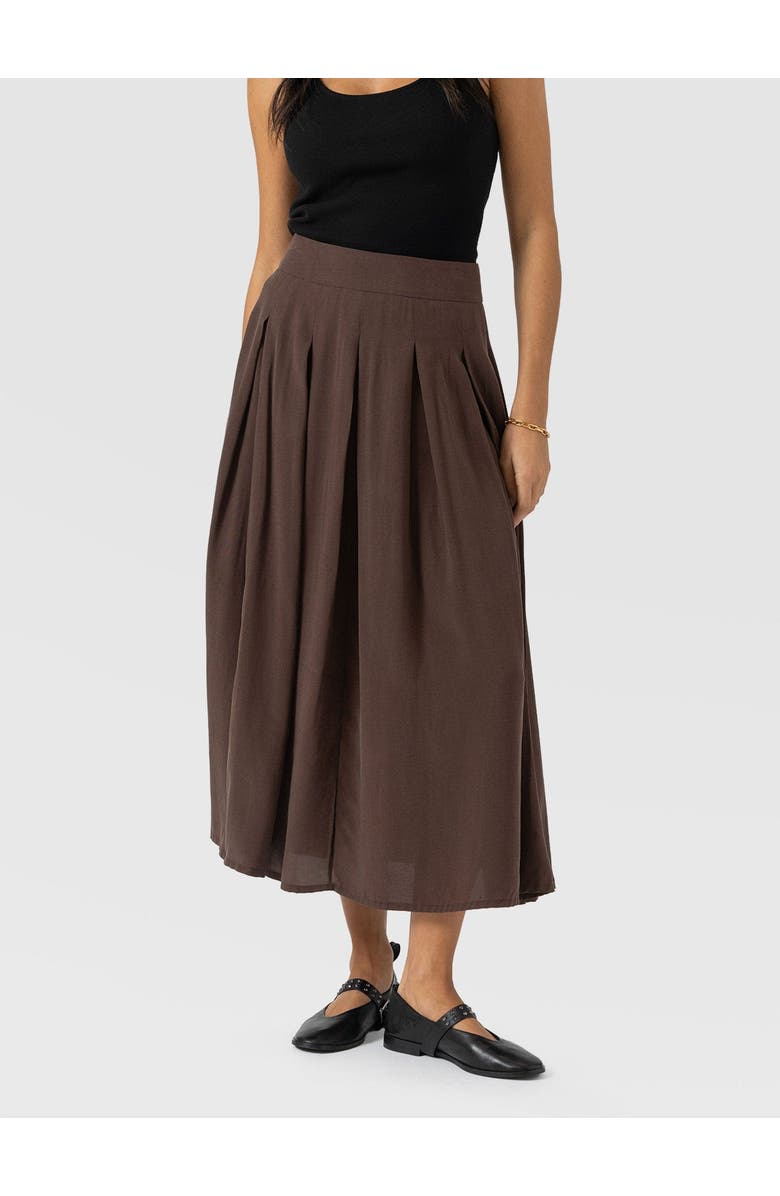Saint + Sofia Eliza Pleated Skirt, Alternate, color, Brown
