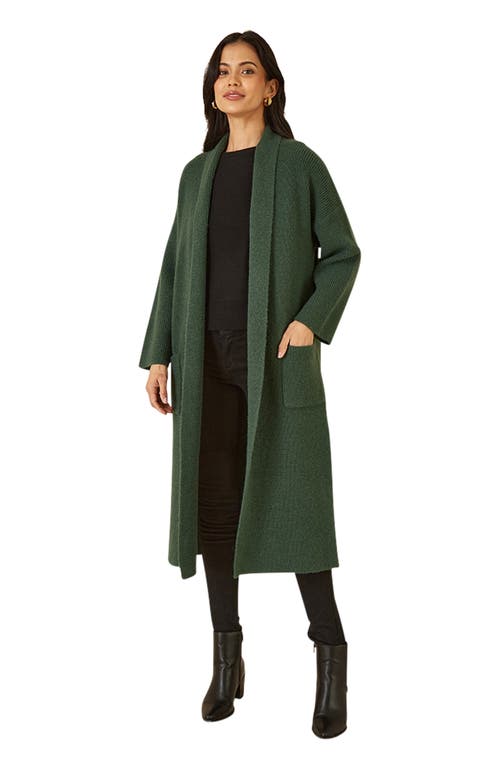 Yumi Knitted Maxi Cardigan With Pockets In Green