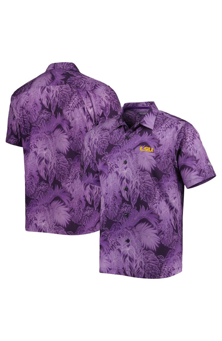 Tommy Bahama Men's Tommy Bahama Purple LSU Tigers Coast Luminescent Fronds IslandZone Button-Up Camp Shirt, Main, color, 