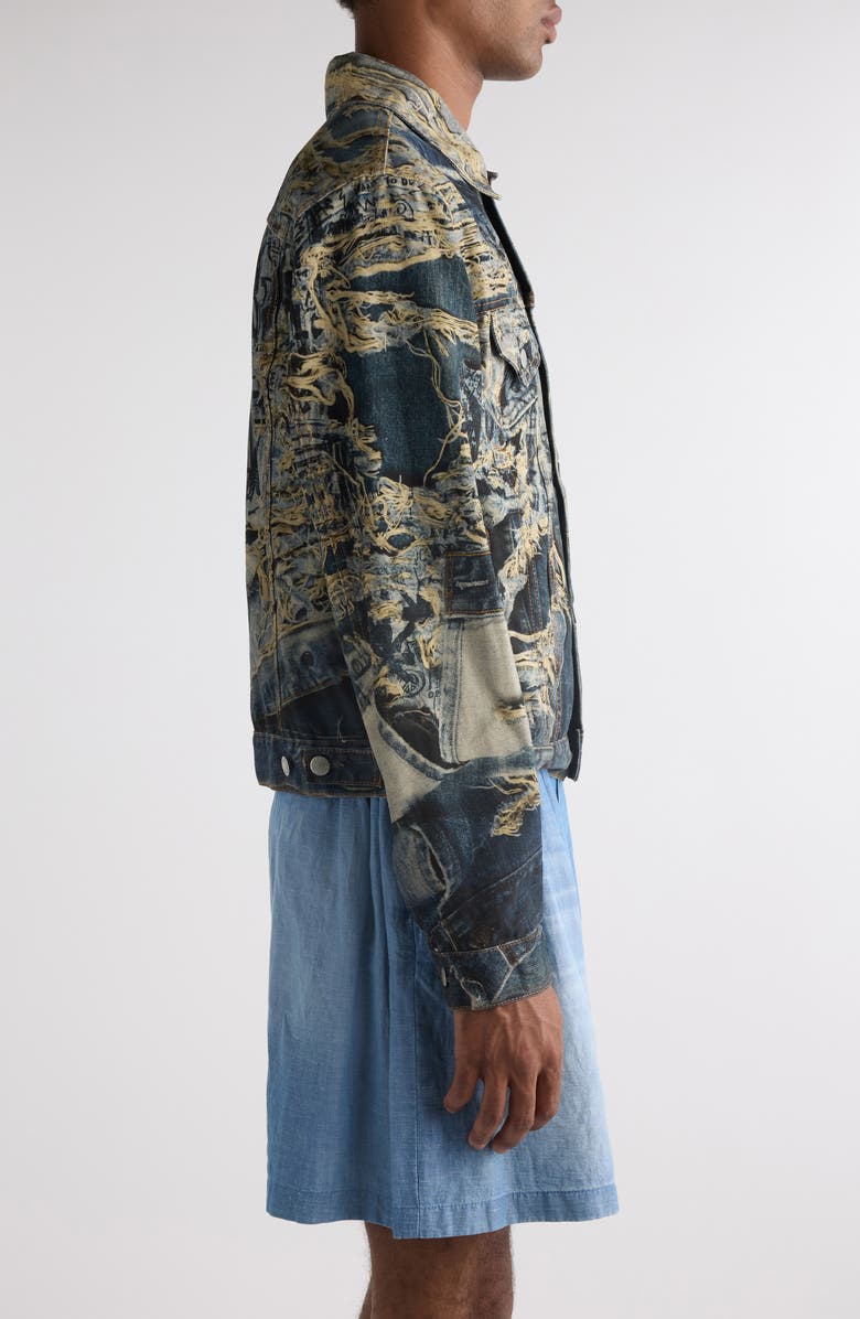 Acne Studios Trompe l'Oeil Print Denim Jacket, Alternate, color, Mid Blue