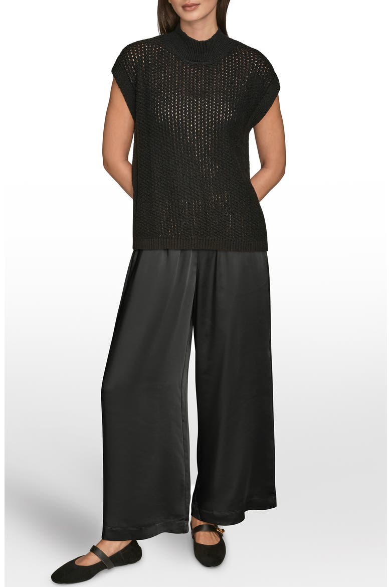 Open Stitch Cap Sleeve Sweater, Alternate, color, BLACK