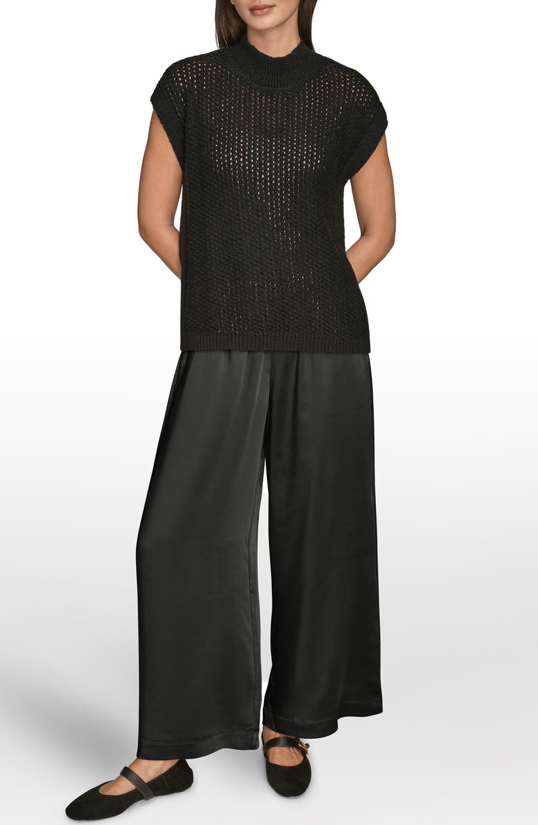 Donna Karan New York Open Stitch Cap Sleeve Sweater, Alternate, color, Black